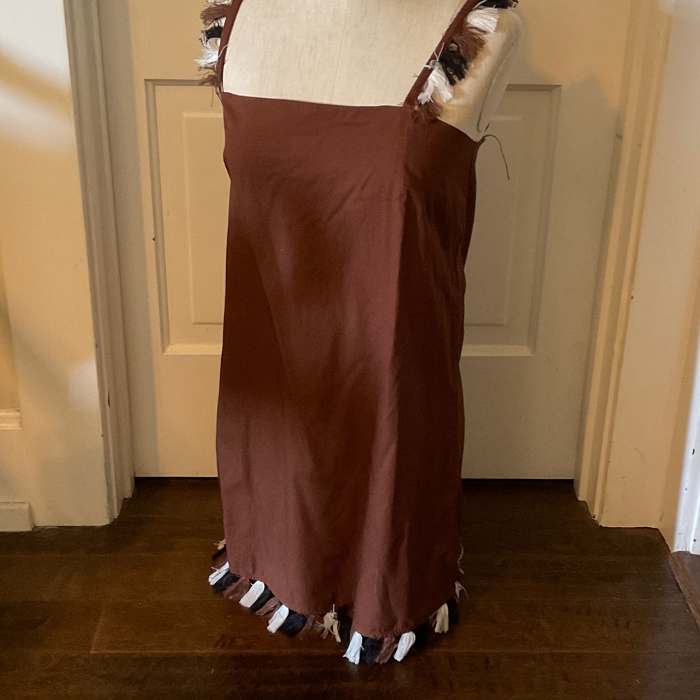 Anthropologie Brown Mini Dress with Fringe Trim